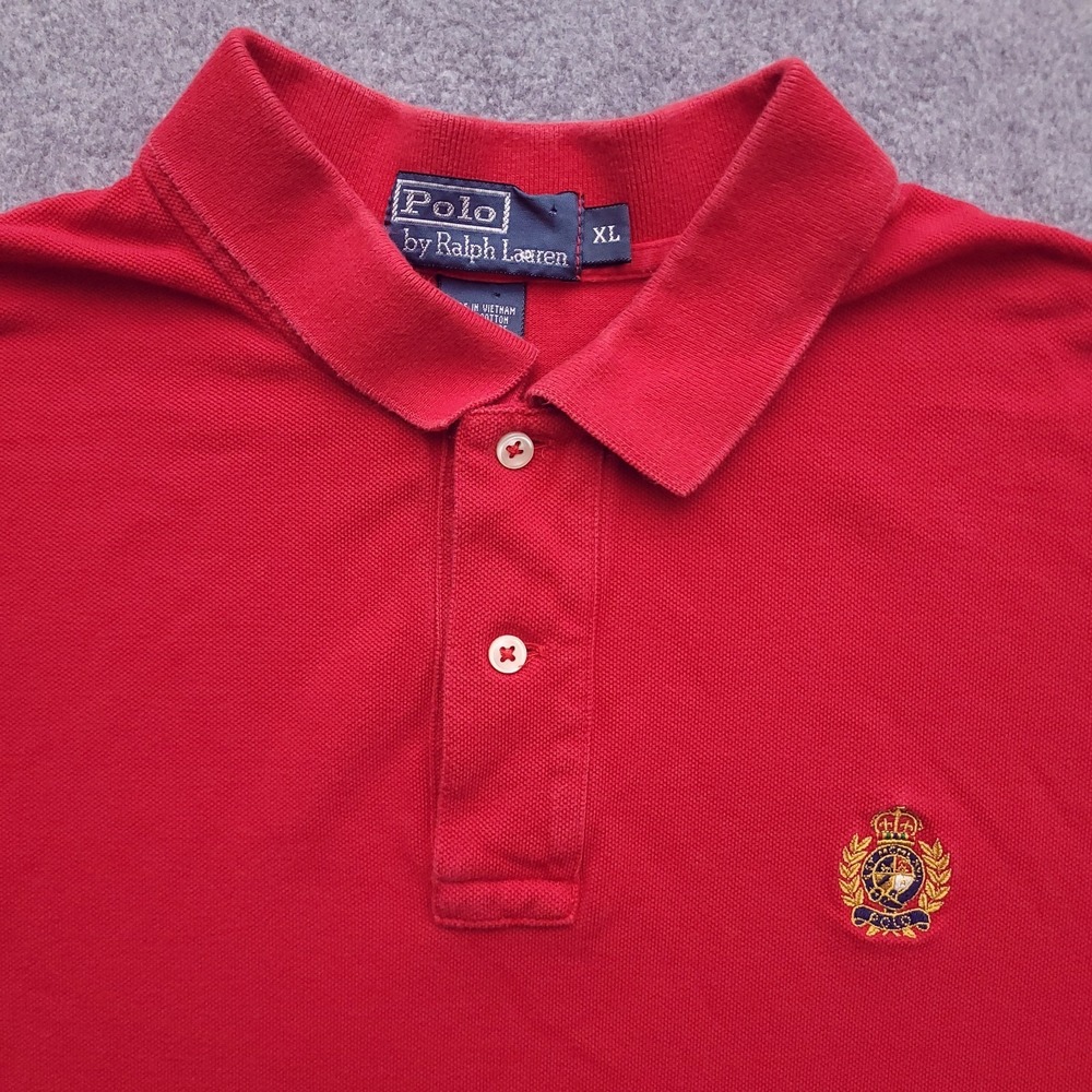 Vintage 90s Polo Ralph Lauren Shirt Mens XL‎ Embroidered Crest Red Pique Knit